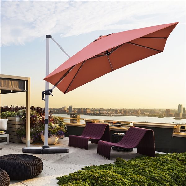 Costway 10-ft Red Garden Patio Umbrella Crank and Base