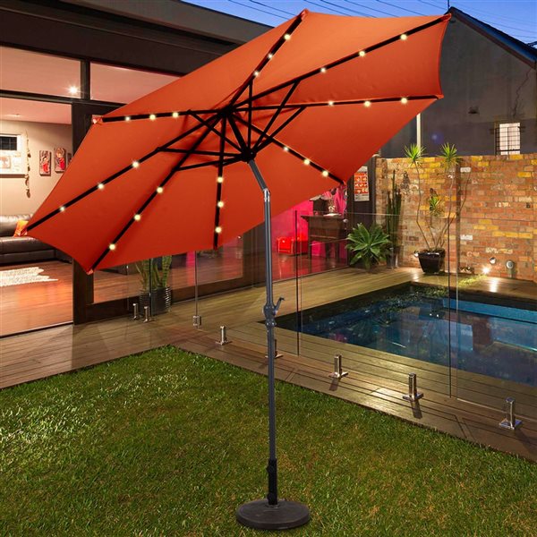 Costway 10-ft Orange Garden Patio Umbrella Crank with LED