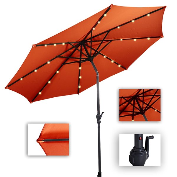 Costway 10-ft Orange Garden Patio Umbrella Crank with LED