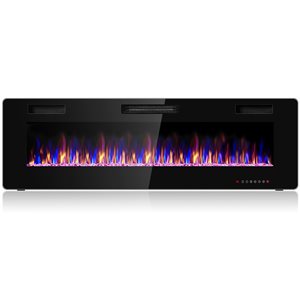 Costway 60-in Black Wall-Mounted Electric Fireplace with Remote Control