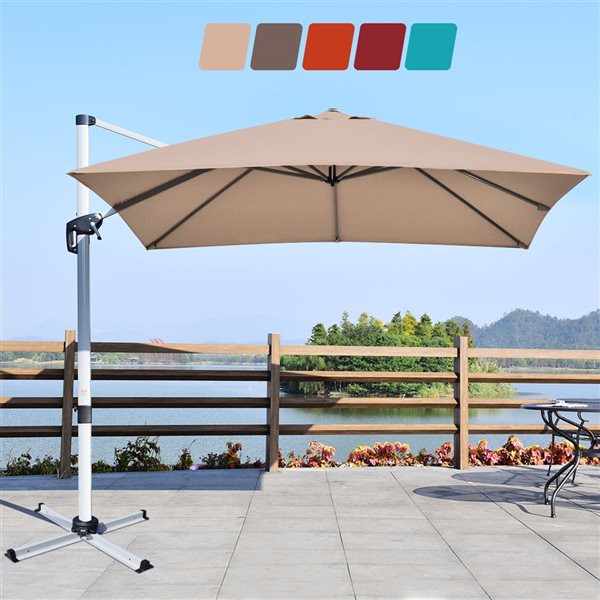 Costway 10-ft Tan Garden Patio Umbrella Crank and Base