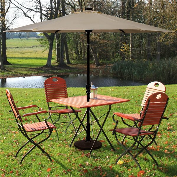 Costway 9-ft Beige Garden Patio Umbrella Crank with LED