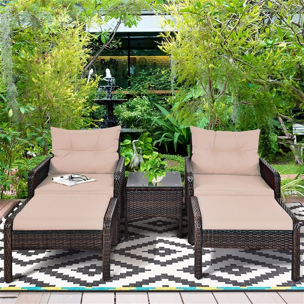 Costway 11 pcs outdoor patio dining discount set metal rattan wicker furniture garden cushioned