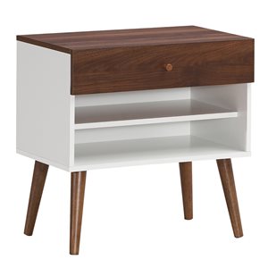 Costway 23.5-in x 23.5-in x 15-in Walnut and White Wood Modern Nightstand