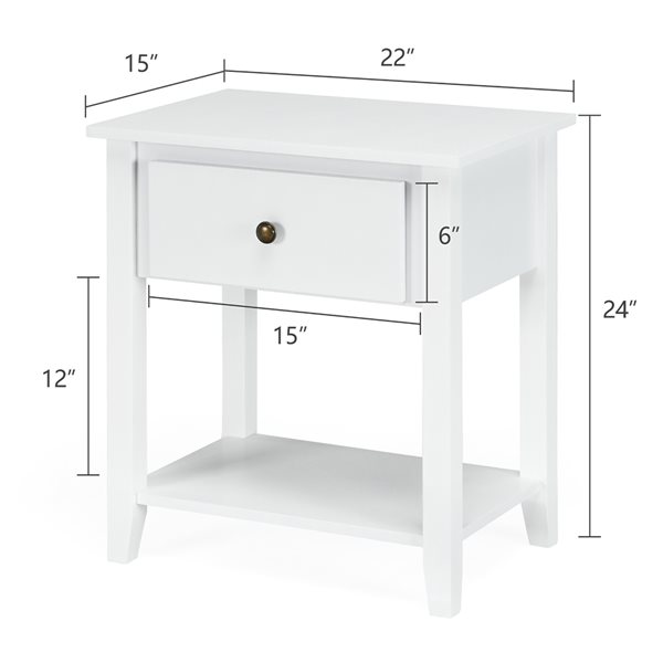 Costway 15-in x 24-in x 22-in White Wood Modern Nightstand