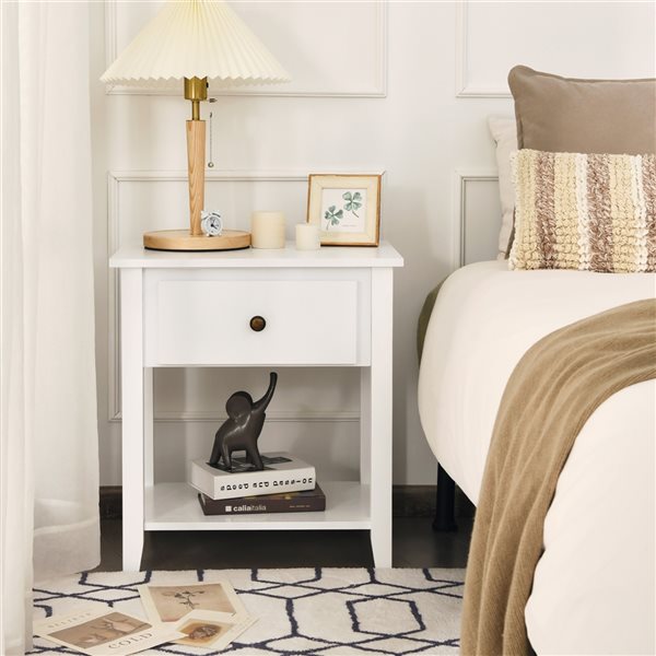 Costway 15-in x 24-in x 22-in White Wood Modern Nightstand