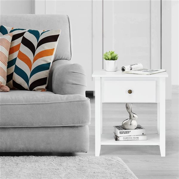 Costway 15-in x 24-in x 22-in White Wood Modern Nightstand