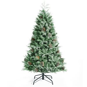 Costway 6-ft Snow-Flocked Artificial Christmas Tree with Pine Cones