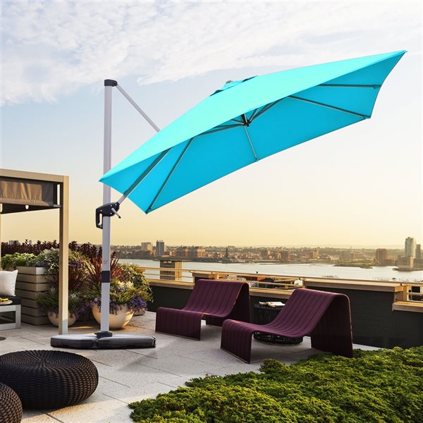 Costway 10-ft Blue Garden Patio Umbrella Crank and Base