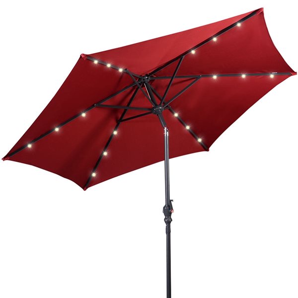 Costway 9-ft Burgundy Garden Patio Umbrella Crank with LED