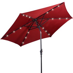 Costway 9-ft Burgundy Garden Patio Umbrella Crank with LED