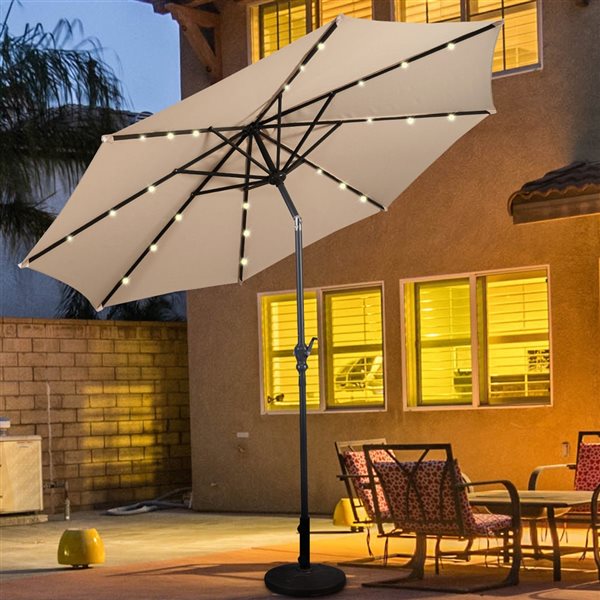 Costway 10-ft Beige Garden Patio Umbrella Crank with LED