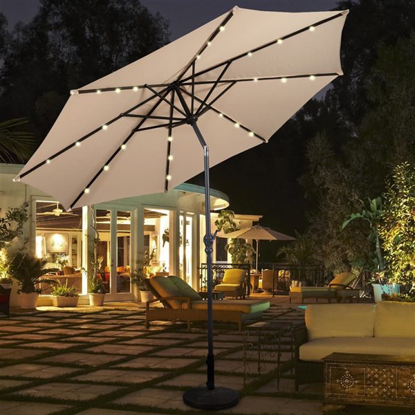 Costway 10-ft Beige Garden Patio Umbrella Crank with LED