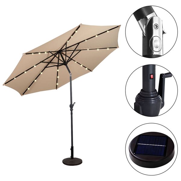 Costway 10-ft Beige Garden Patio Umbrella Crank with LED