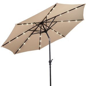 Costway 10-ft Beige Garden Patio Umbrella Crank with LED