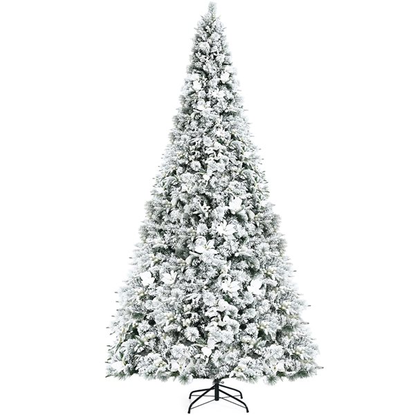 Costway 8-ft Hinged Artificial Christmas Tree with Berries and Poinsettia Flowers