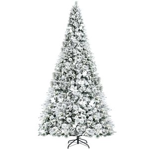 Costway 8-ft Hinged Artificial Christmas Tree with Berries and Poinsettia Flowers