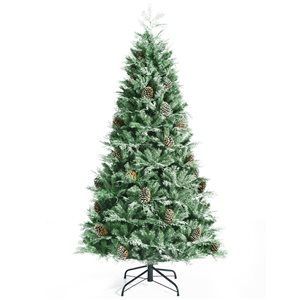 Costway 7-ft Snow-Flocked Artificial Christmas Tree with Pine Cones