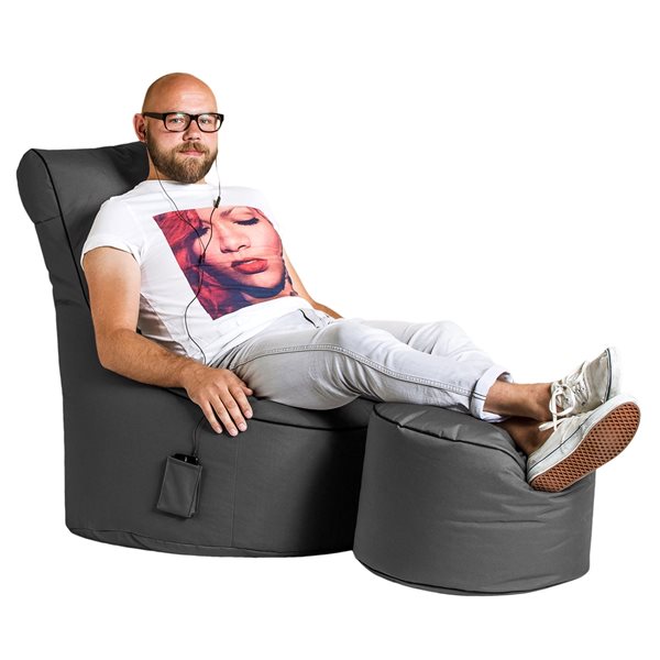 Gouchee Home Dotcom Brava Modern Grey Polyester Round Ottoman