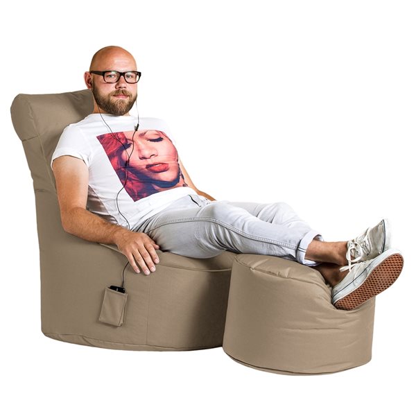 Gouchee Home Dotcom Brava Modern Khaki Polyester Round Ottoman