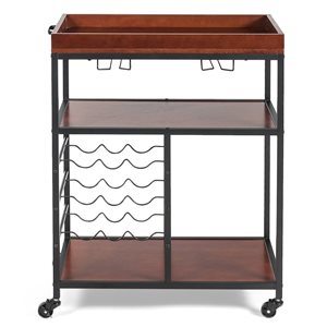 CASAINC Brown Metal Base With Wood Top 3-Tier Bar Cart with Wine Bar (18-in x 28-in x 36.5-in)