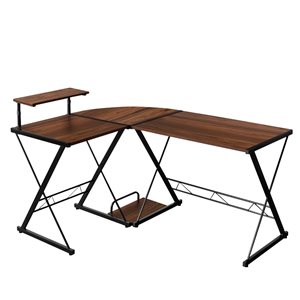 CASAINC 58-in Brown Modern Contemporary L-Shaped Computer Desk with Monitor Stand and Host Tray