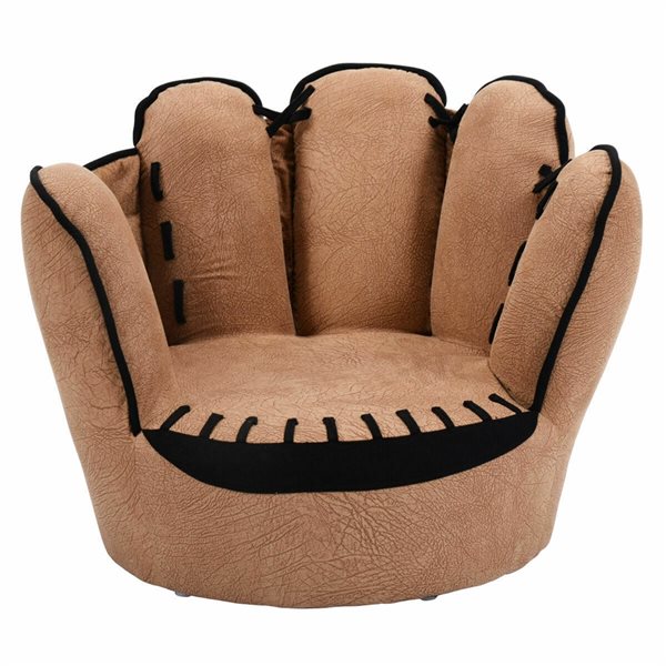 Brown Upholstered Baseball Glove Shaped, Leather Baseball Mitt Chair