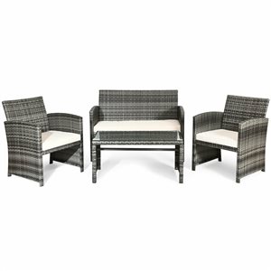 CASAINC Rattan Patio Conversation Set with Metal Frame and Cushions Included - 4-Pieces