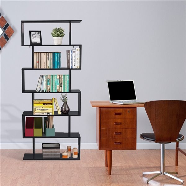 CASAINC 9-in D x 31.5-in W x 75.5-in H 6-Tier Composite Decorative S-Shaped Storage Bookshelf