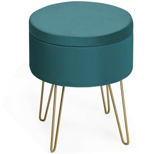 CASAINC Casual Green Velvet Round Ottoman with Integrated Storage