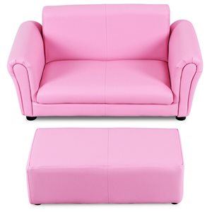 CASAINC 16.5-in Pink Upholstered Kids Accent Chair with Ottoman