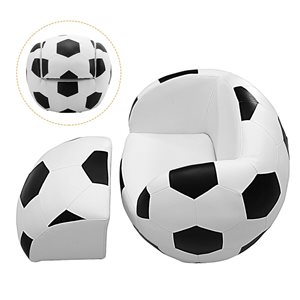 CASAINC 10-in Black Soccer Ball-Shaped Upholstered Kids Accent Chair with Ottoman