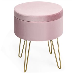 CASAINC Casual Pink Velvet Round Ottoman with Integrated Storage