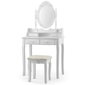 CASAINC 29.5-in White Makeup Vanity Set with Mirror and Stool