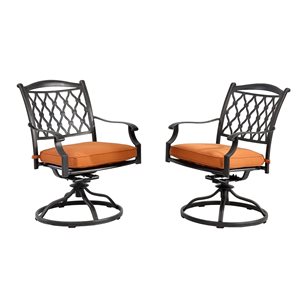 CASAINC Orange Traditional Synthetic Upholstered Diamond-Mesh Backrest Swivel Dining Chair with Aluminum Frame - Set of 2