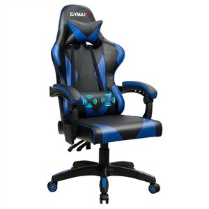 CASAINC Casual Blue Faux Leather Reclining Swivel Gaming Chair with Massage Lumbar Support