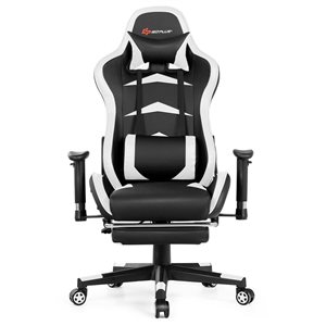 CASAINC Casual White Faux Leather Massage Gaming Chair with Footrest