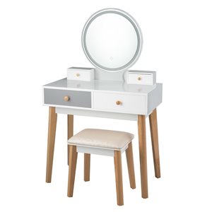 CASAINC 31.5-in White Makeup Vanity with 4-Drawer and Lighted Mirror
