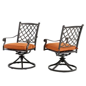 CASAINC Traditional Synthetic Upholstered Orange Diamond-Mesh Backrest Swivel Dining Chair with Aluminum Frame - Set of 2