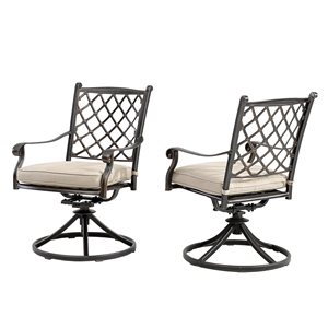 CASAINC Beige Traditional Synthetic Upholstered Diagonal-Mesh Backrest Swivel Dining Chair with Aluminum Frame - Set of 2