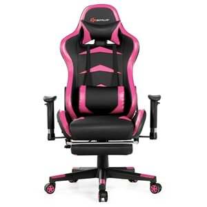 CASAINC Modern Pink Faux Leather Massage Gaming Chair with Footrest