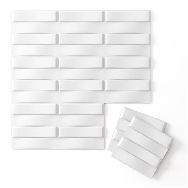 Wall Flats 22.5-sq. ft. White Textured 3-Dimensional Wall Panels with Stitch Pattern