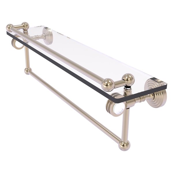 Allied Brass Pacific Grove 1-Tier Glass Wall Mount Bathroom Shelf with Gallery Rail - Antique Pewter