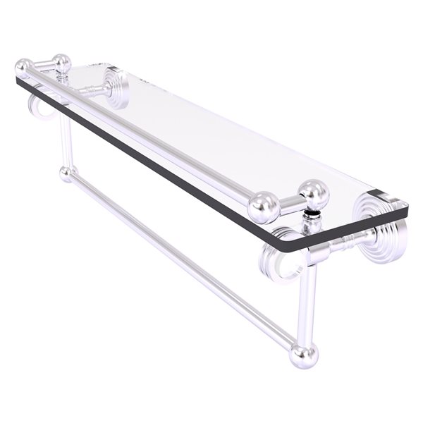 Allied Brass Pacific Grove 1-Tier Glass Wall Mount Bathroom Shelf with Gallery Rail - Satin Chrome