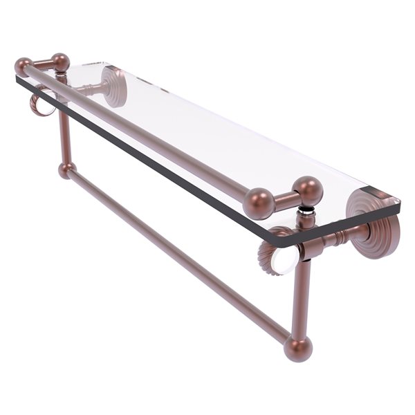 Allied Brass Pacific Grove Antique Copper 1-Tier Glass Wall Mount Bathroom Shelf with Gallery Rail