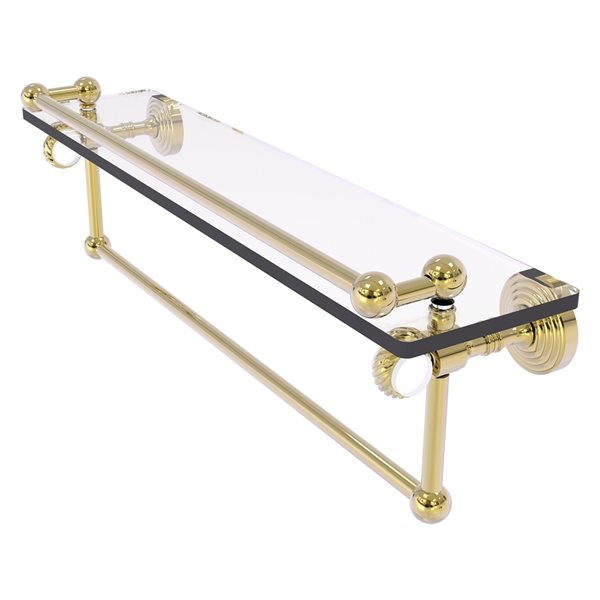 Allied Brass Pacific Grove Unlacquered Brass 1-Tier Glass Wall Mount Bathroom Shelf with Gallery Rail
