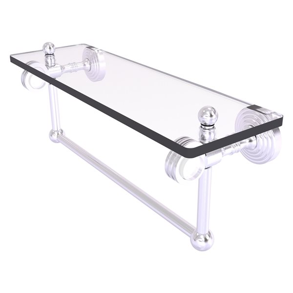 Allied Brass Pacific Grove 1-Tier Satin Chrome Glass Wall Mount Bathroom Shelf with Towel Bar