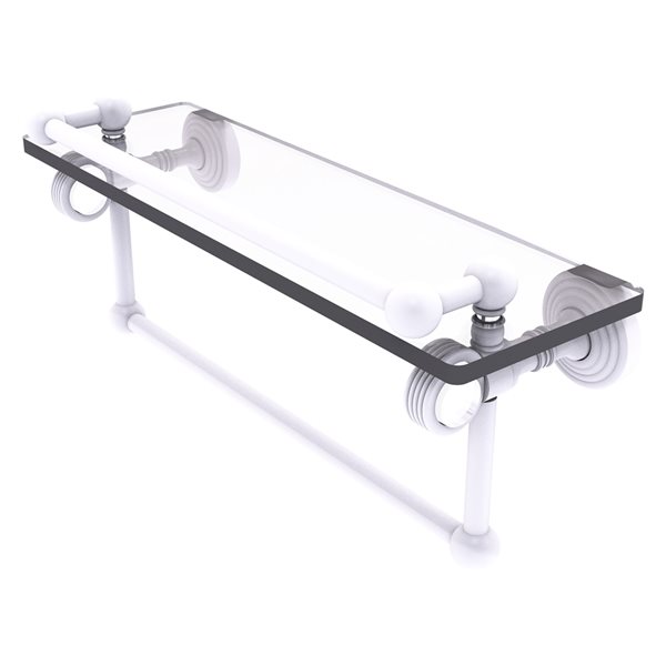 Allied Brass Pacific Grove 1-Tier Glass Wall Mount Bathroom Shelf with Towel Bar in Matte White Finish