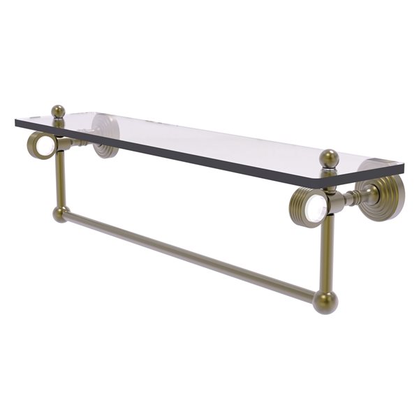 Allied Brass Pacific Grove 1-Tier Glass Wall Mount Bathroom Shelf with Towel Bar in Antique Brass