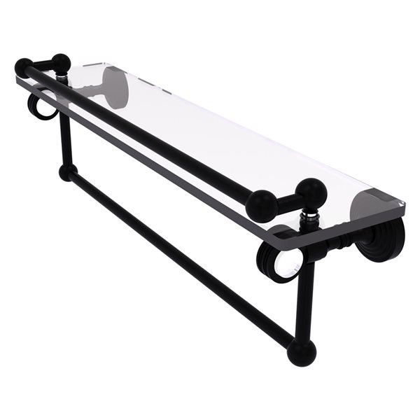 Allied Brass Pacific Grove 1-Tier Glass Wall Mount Bathroom Shelf with Gallery Rail - Matte Black
